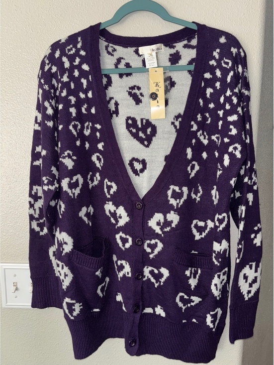 Sweaters - NWT Katia Purple Heart Cardigan Sweater Button Front Pockets Plus Size XL 1XL